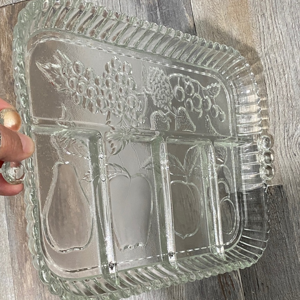 Vintage Indiana Glass Fruit Design 5  Divided Tray - Picture 4 of 10